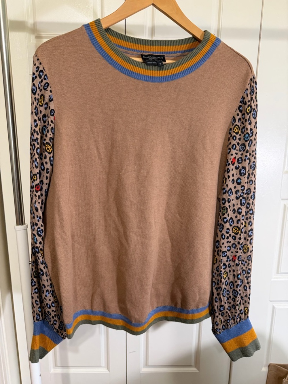 Anthropologie conditions apply sweater with Leopard-Print Sleeves